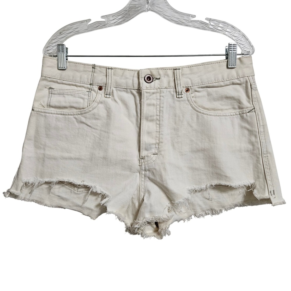 Free People Cut Off Denim Shorts Women 30 Cream High Rise Button Fly Boho Hippie